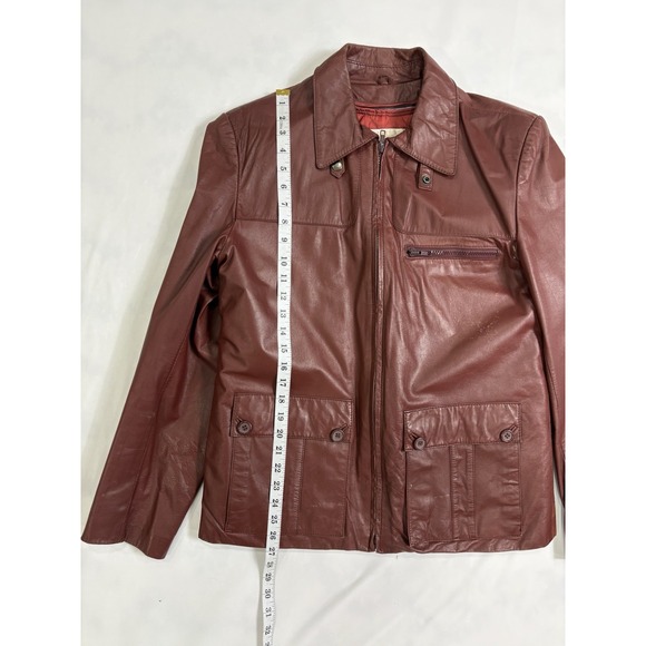 Vintage Saxony Genuine Leather Jacket Men 40 Maroon Quilted Lined Retro - Picture 14 of 16